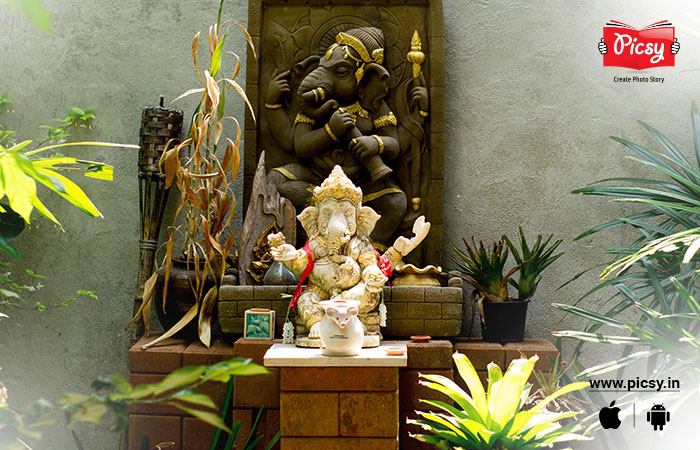 Ganpati Decoration with Plants